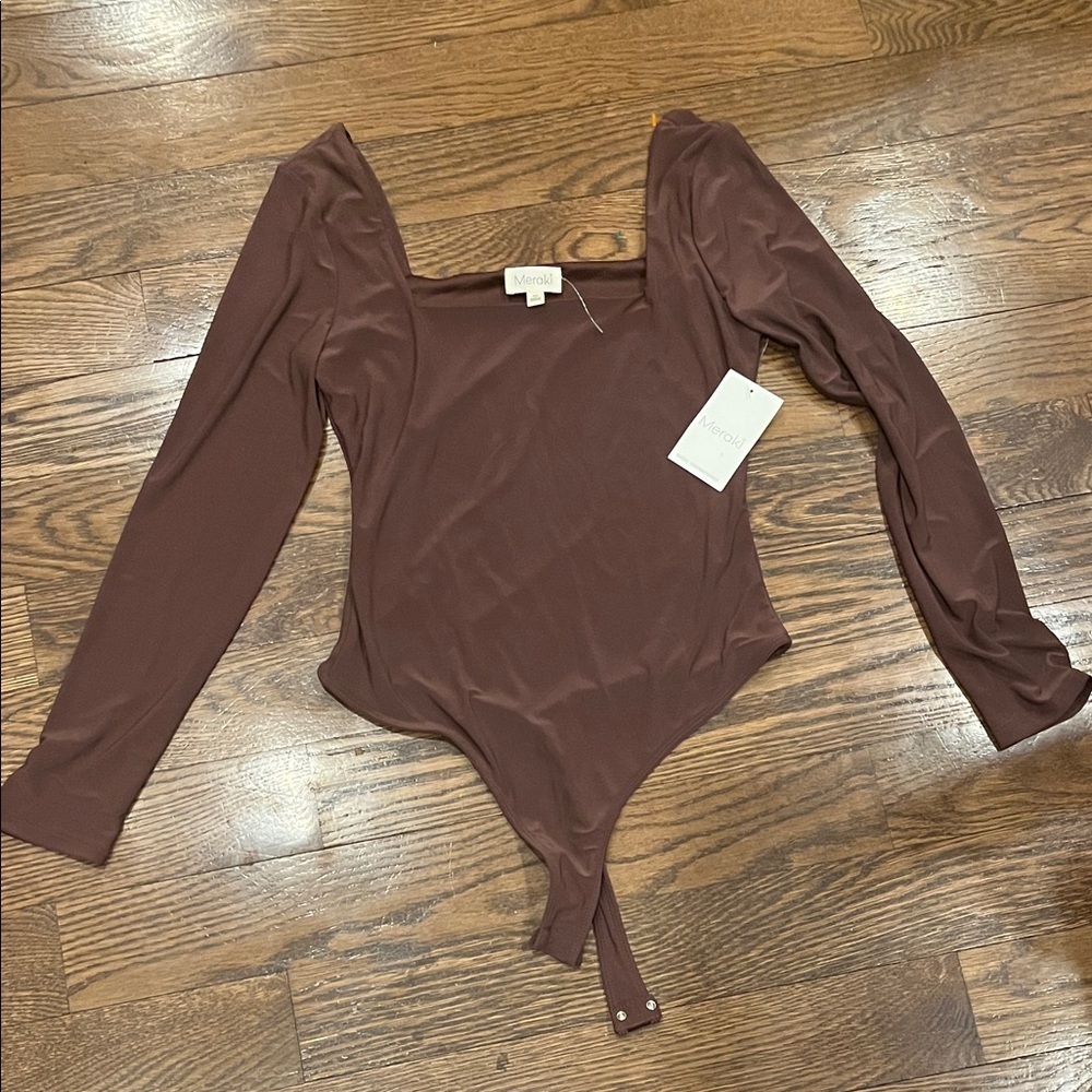 Meraki M NWT  Brown Long Sleeve Bodysuit